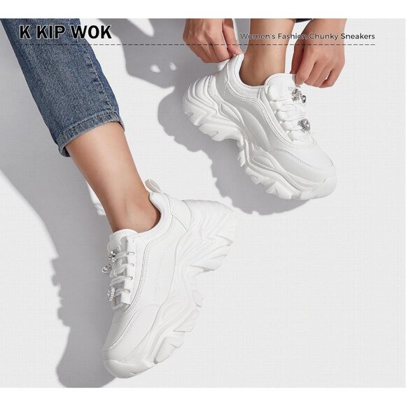 Women Leather White Buckle Comfortable Wedge Walking Sport Sneakers Shoes - Picture 6 of 9